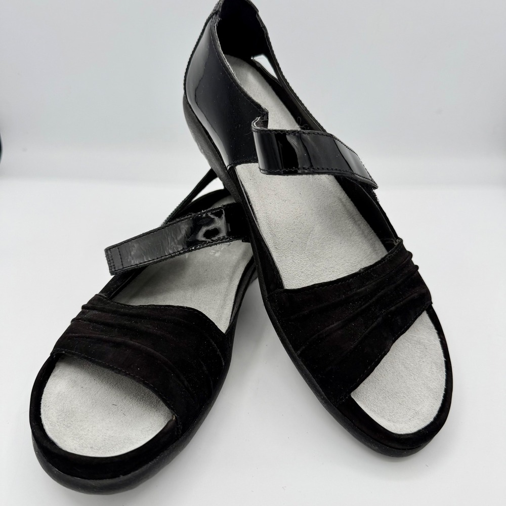 Naot Kirei Black Patent Suede Ruched Comfort Sandals 71001 Womens 40
